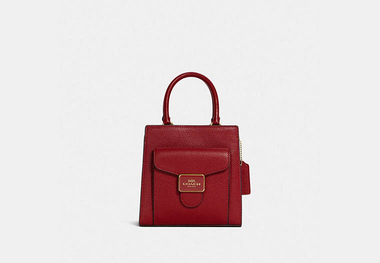 COACH®,MINI PEPPER CROSSBODY,Pebbled Leather,Small,Gold/1941 Red,Front View