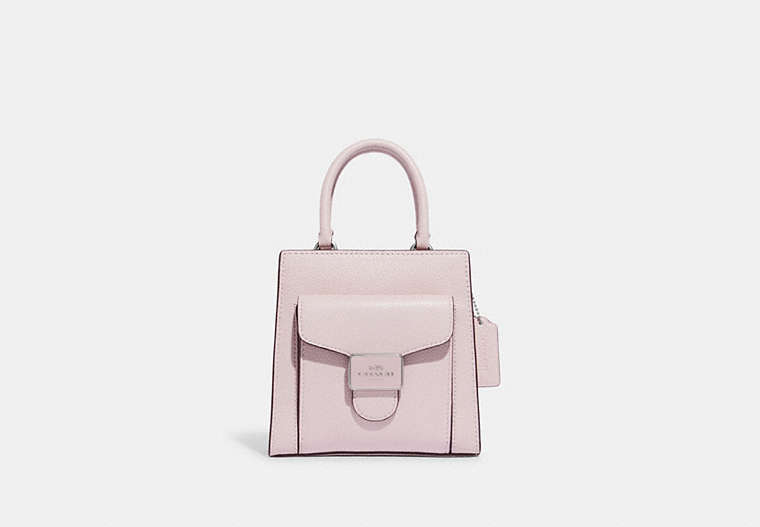 COACH®,MINI PEPPER CROSSBODY,Pebbled Leather,Small,Silver/Ice Pink,Front View