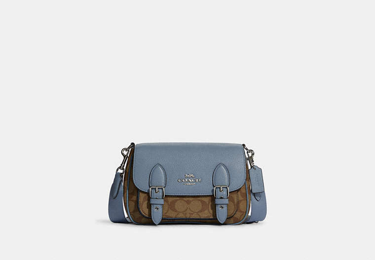 COACH®,LUCY CROSSBODY IN SIGNATURE CANVAS,pvc,Medium,Silver/Khaki/Marble Blue,Front View