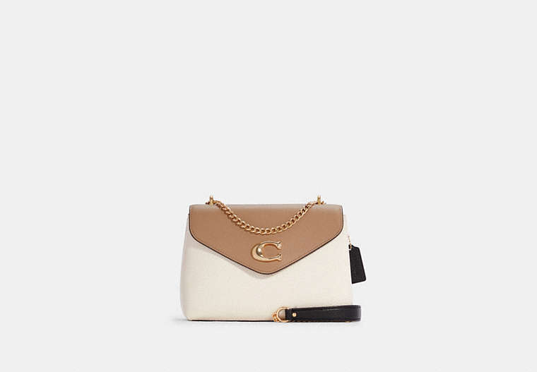 COACH®,TAMMIE SHOULDER BAG IN COLORBLOCK,Smooth Leather,Medium,Gold/Chalk Multi,Front View