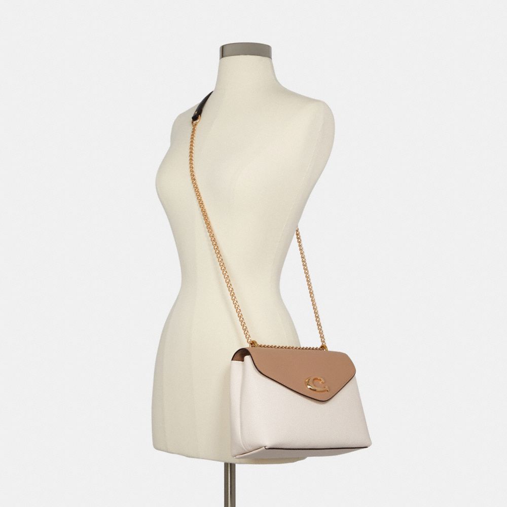 COACH®,TAMMIE SHOULDER BAG IN COLORBLOCK,Smooth Leather,Medium,Gold/Chalk Multi,Detail View