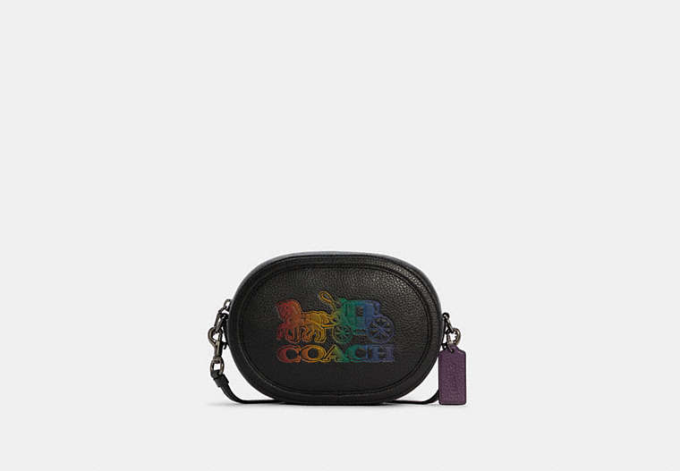 COACH®,CAMERA BAG WITH HORSE AND CARRIAGE,Pebble Leather,Gunmetal/Black Multi,Front View