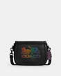 COACH®,SADDLE BAG WITH HORSE AND CARRIAGE,Pebble Leather,Medium,Gunmetal/Black Multi,Front View