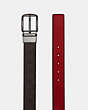 COACH®,BOXED PLAQUE AND HARNESS BUCKLE CUT-TO-SIZE REVERSIBLE BELT, 38MM,Gunmetal/Mahogany/Bright Cardinal,Angle View