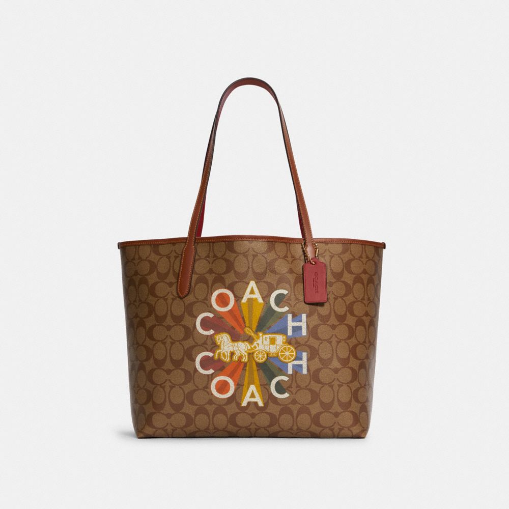 COACH City Tote In Signature Canvas With Coach Radial Rainbow