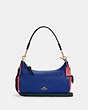 COACH®,PENNIE SHOULDER BAG 25 IN COLORBLOCK,Pebble Leather,Medium,Gold/Sport Blue Multi,Front View