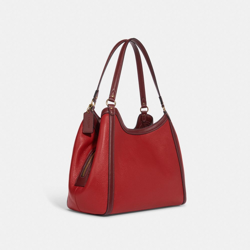 COACH®,KRISTY SHOULDER BAG IN COLORBLOCK,Novelty Leather,X-Large,Gold/Red Apple Multi,Angle View