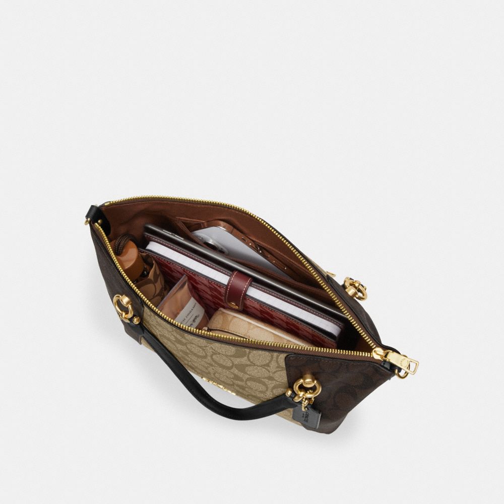 COACH®,Kacey Satchel Bag In Blocked Signature Canvas,,Inside View, Top View
