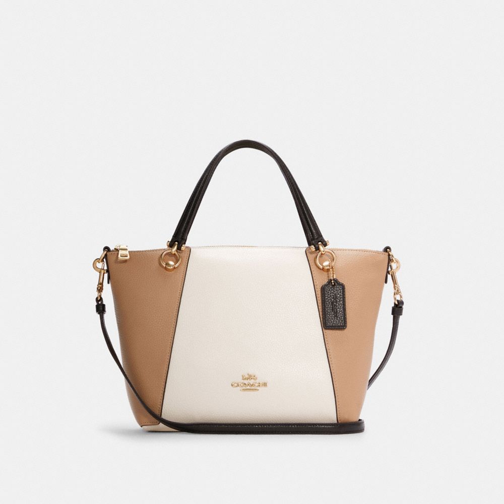 COACH®,KACEY SATCHEL BAG IN COLORBLOCK,Novelty Leather,Large,Gold/Chalk Multi,Front View