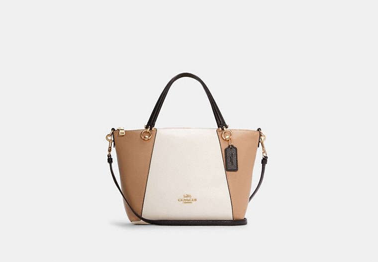 COACH®,KACEY SATCHEL IN COLORBLOCK,Smooth Leather,Large,Gold/Chalk Multi,Front View image number 0