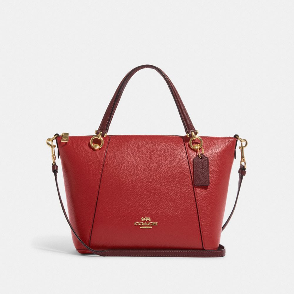 COACH®,KACEY SATCHEL BAG IN COLORBLOCK,Novelty Leather,Large,Gold/Red Apple Multi,Front View