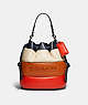 COACH®,FIELD BUCKET BAG WITH COLORBLOCK QUILTING AND COACH BADGE,Smooth Leather,Medium,Pewter/Multi,Front View