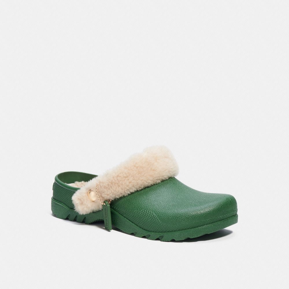 COACH®,LOLA CLOG,Rubber/Shearling,Hunter Green,Front View