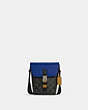 COACH®,TRACK SMALL FLAP CROSSBODY IN COLORBLOCK SIGNATURE CANVAS,Small,Black Antique/Tan Burnt Sienna Multi,Front View
