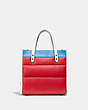 COACH®,FIELD TOTE 22 WITH COLORBLOCK QUILTING AND COACH BADGE,Smooth Leather,Medium,Pewter/Candy Apple Multi,Back View