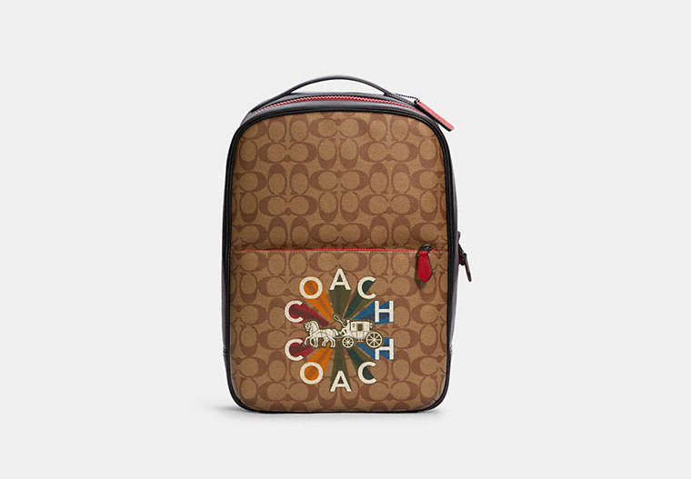 COACH®,WESTWAY BACKPACK IN SIGNATURE CANVAS WITH COACH RADIAL RAINBOW,Large,Gunmetal/Khaki Multi,Front View