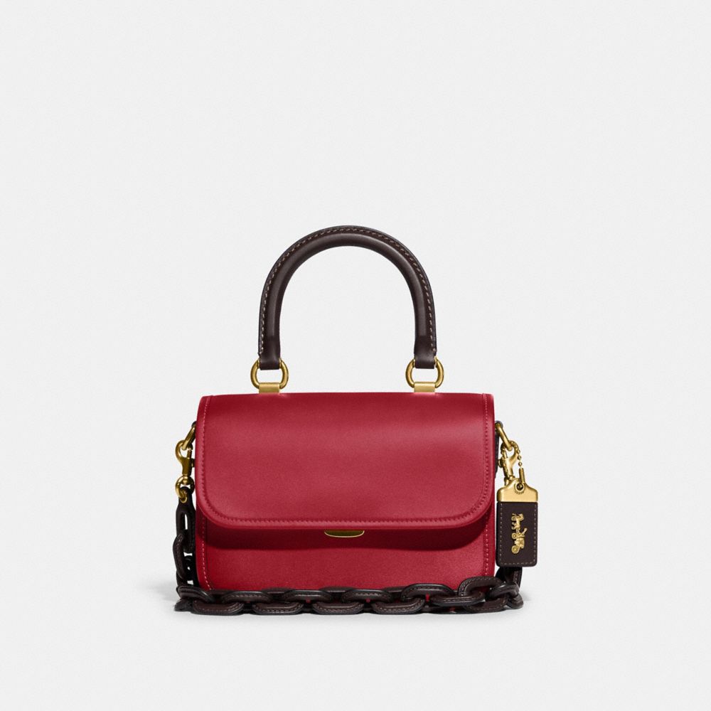 COACH®,ROGUE TOP HANDLE BAG IN COLORBLOCK,Glovetan Leather,Small,Brass/Brick Red Multi,Front View image number 0