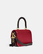 COACH®,ROGUE TOP HANDLE IN COLORBLOCK,Smooth Leather,Small,Brass/Brick Red Multi,Angle View