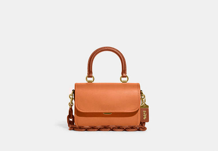 COACH®,ROGUE TOP HANDLE BAG IN COLORBLOCK,Smooth Leather,Small,Brass/Faded Orange Multi,Front View