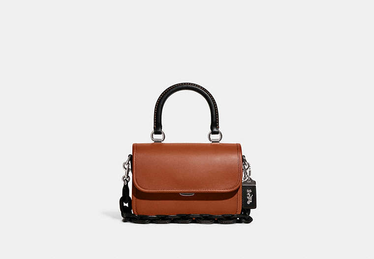 COACH®,ROGUE TOP HANDLE BAG IN COLORBLOCK,Glovetanned Leather,Small,Silver/Burnished Amber,Front View