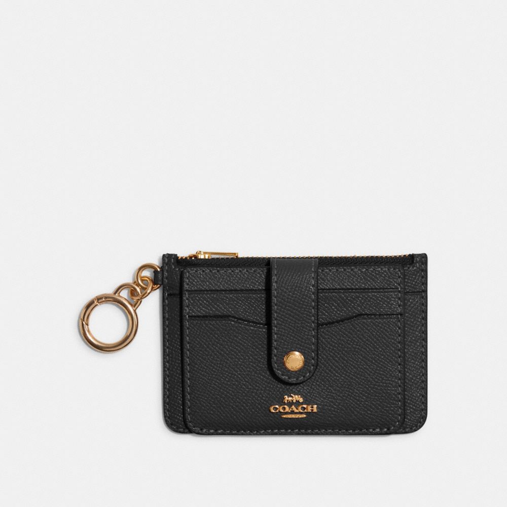 COACH®,ÉTUI-CARTES AVEC ACCESSOIRE,Cuir à grain croisé,Or/Noir,Front View