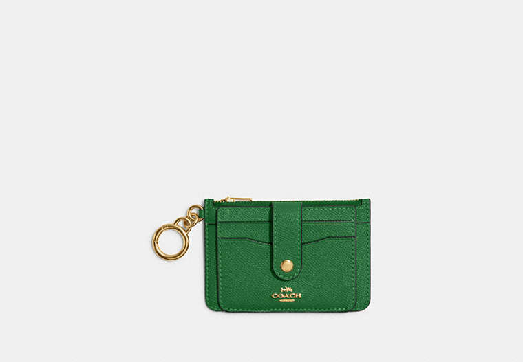 COACH®,ATTACHMENT CARD CASE,Crossgrain Leather,Gold/Kelly Green,Front View