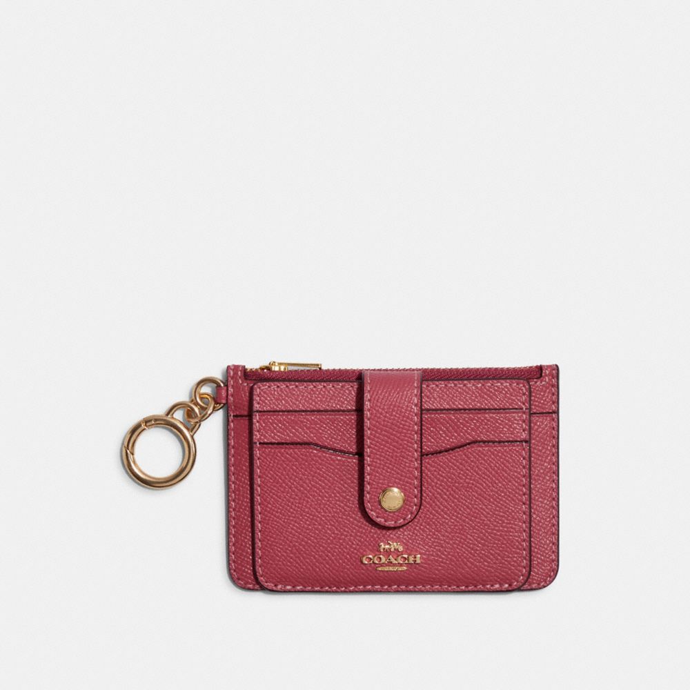 COACH®,ATTACHMENT CARD CASE,Crossgrain Leather,Gold/Strawberry Haze,Front View