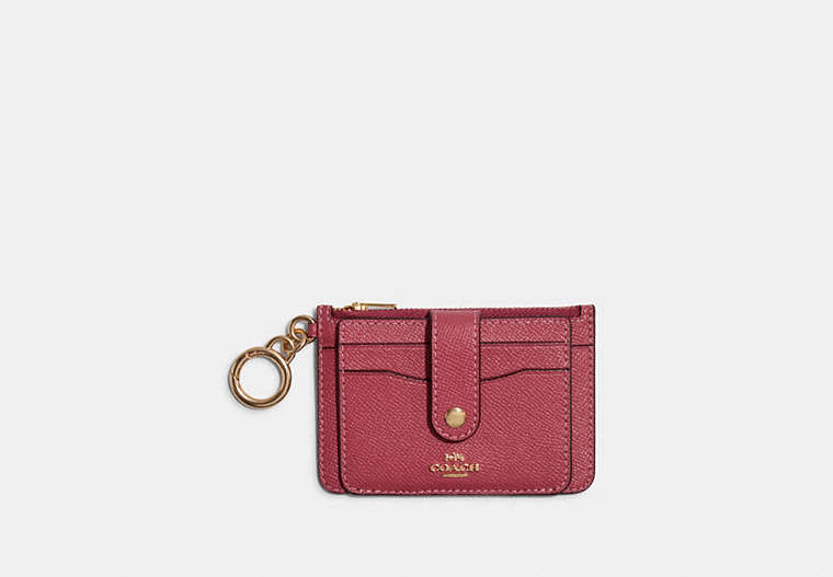 COACH®,ATTACHMENT CARD CASE,Crossgrain Leather,Gold/Strawberry Haze,Front View