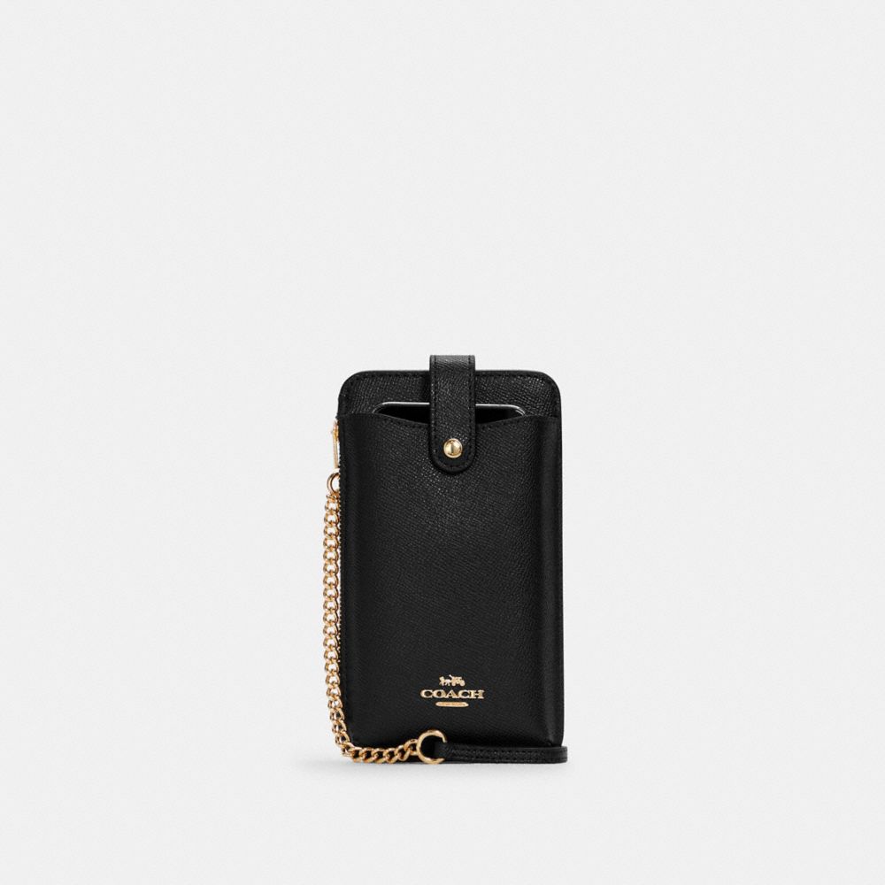 COACH®,PHONE CROSSBODY,Crossgrain Leather,Mini,Gold/Black,Front View