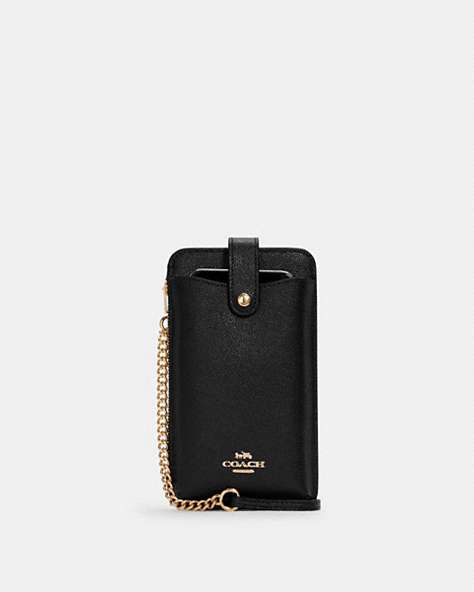 COACH®,PHONE CROSSBODY,Leather,Mini,Gold/Black,Front View