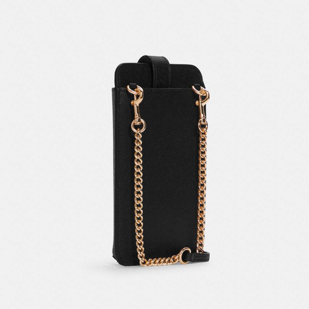 COACH®,PHONE CROSSBODY,Crossgrain Leather,Mini,Gold/Black,Angle View