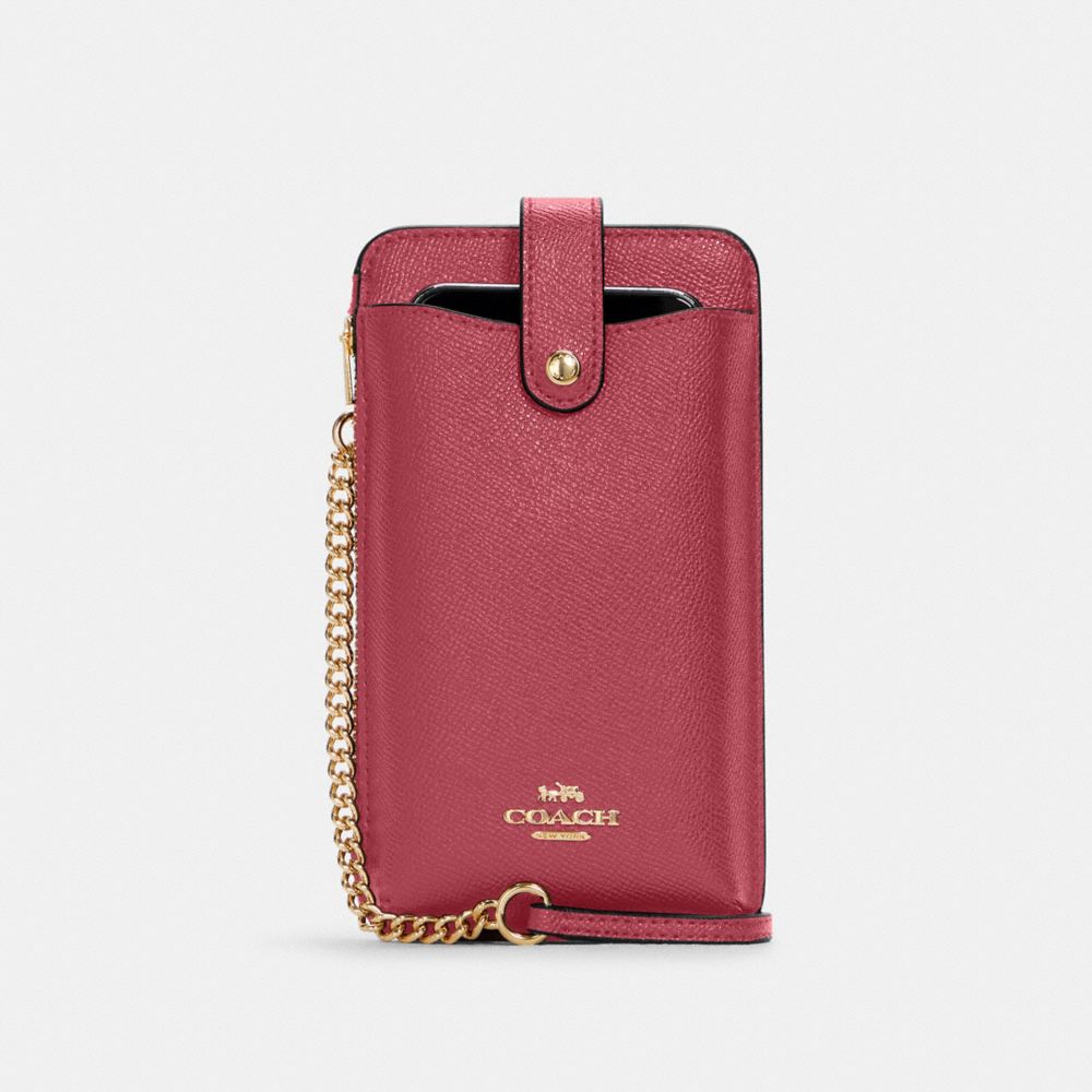 COACH®,PHONE CROSSBODY,Crossgrain Leather,Mini,Gold/Rouge,Front View