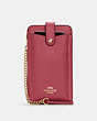 COACH®,PHONE CROSSBODY,Leather,Mini,Gold/Rouge,Front View