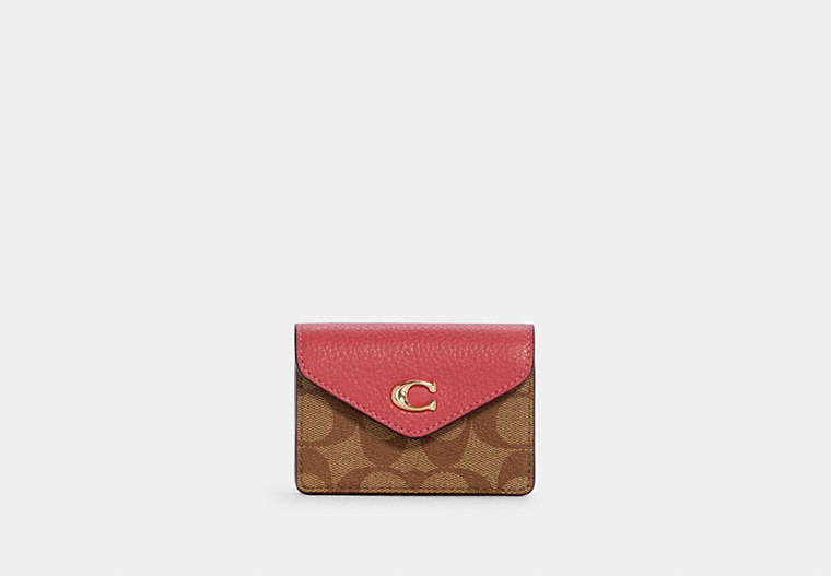 COACH®,TAMMIE CARD CASE IN SIGNATURE CANVAS,Mini,Gold/Kh/Strwbrry Hz,Front View