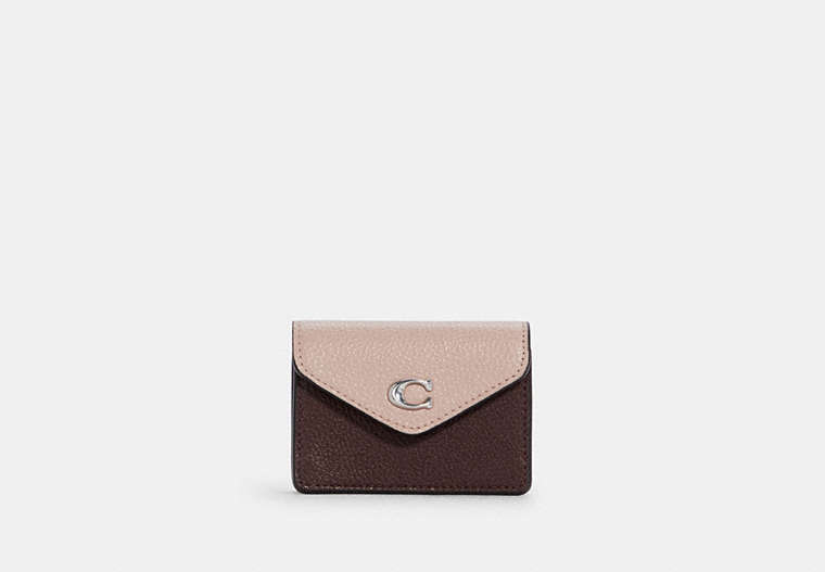 COACH®,TAMMIE CARD CASE IN COLORBLOCK,Leather,Mini,Silver/Cranberry Multi,Front View