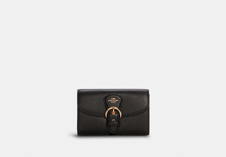 COACH®,KLEO WALLET,Pebbled Leather,Mini,Gold/Black,Front View