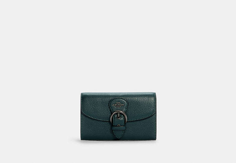 COACH®,KLEO WALLET,Pebbled Leather,Gunmetal/Forest,Front View