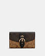 COACH®,KLEO WALLET IN BLOCKED SIGNATURE CANVAS,Mini,Gold/Khaki Brown Multi,Front View