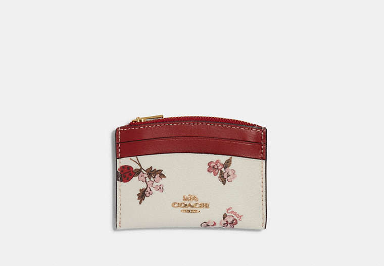 COACH®,SHAPED CARD CASE WITH LADYBUG FLORAL PRINT,Gold/Chalk Multi,Front View