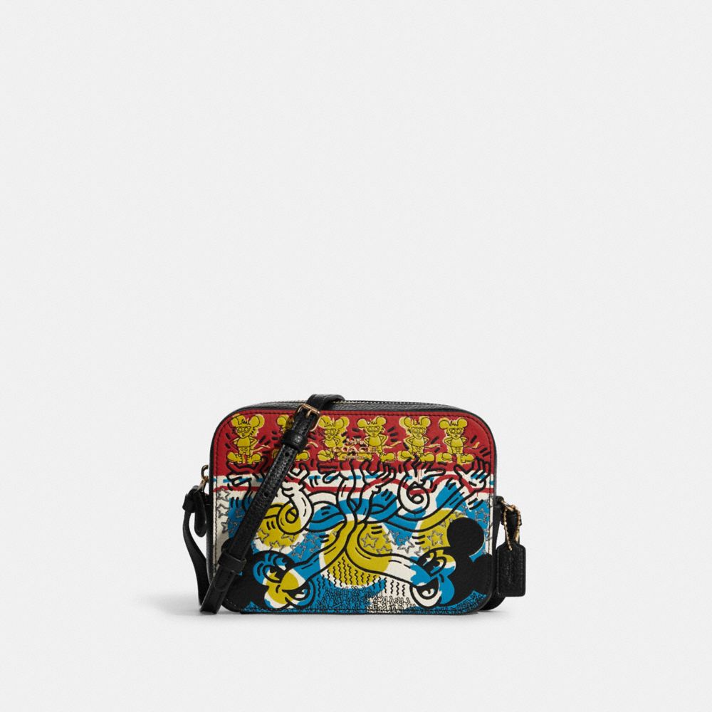 COACH®,DISNEY MICKEY MOUSE X KEITH HARING MINI CAMERA BAG,Mini,Gold/Chalk Black Multi,Front View