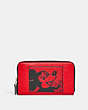 COACH®,DISNEY MICKEY MOUSE X KEITH HARING MEDIUM ID ZIP WALLET,Leather,Gold/Electric Red,Front View