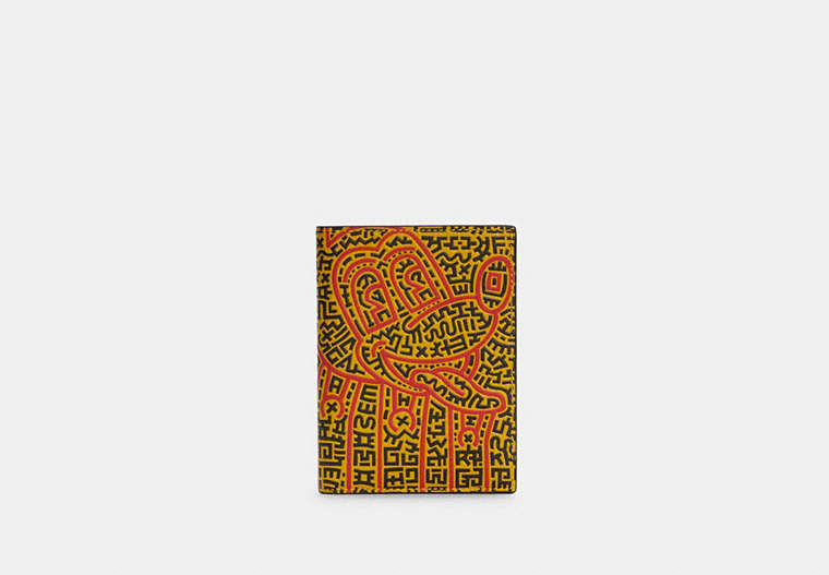COACH®,DISNEY MICKEY MOUSE X KEITH HARING PASSPORT CASE,Leather,QB/Yellow/Red Multi,Front View