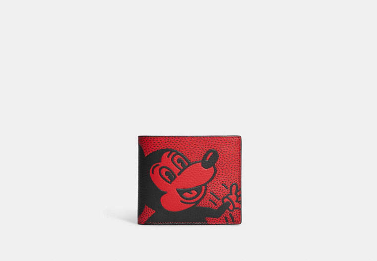 COACH®,PORTEFEUILLE 3 EN 1 MICKEY MOUSE X KEITH HARING,Cuir,QB/Rouge/Noir multi,Front View
