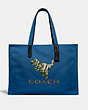 COACH®,COACH X MICHAEL B. JORDAN CANVAS TOTE 42 WITH MUMMIFIED REXY,Recycled Canvas/Recycled Leather,X-Large,JI/Blue,Front View