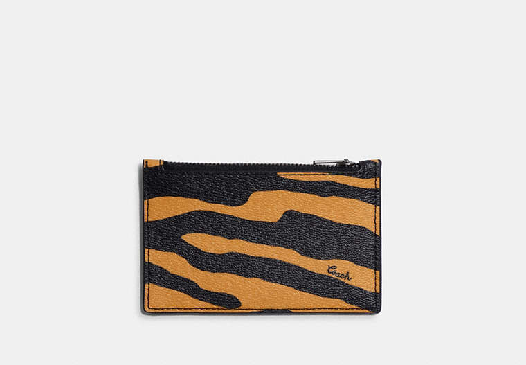 COACH®,ZIP CARD CASE WITH TIGER PRINT,QB/Honey/Black Multi,Front View