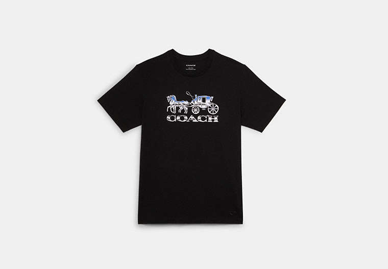COACH®,HORSE AND CARRIAGE METALLIC T-SHIRT,Black,Front View