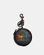 COACH®,CIRCULAR COIN POUCH WITH HORSE AND CARRIAGE,Leather,Gunmetal/Black,Front View