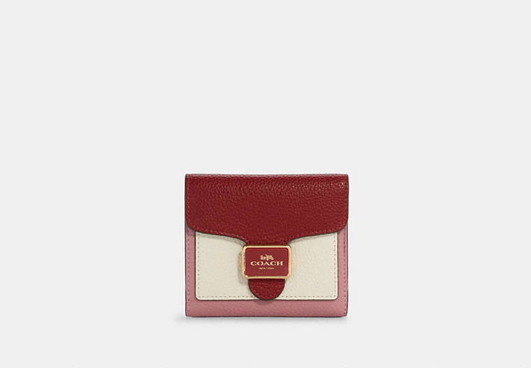COACH®,PEPPER WALLET IN COLORBLOCK,Leather,Gold/1941 Red Multi,Front View