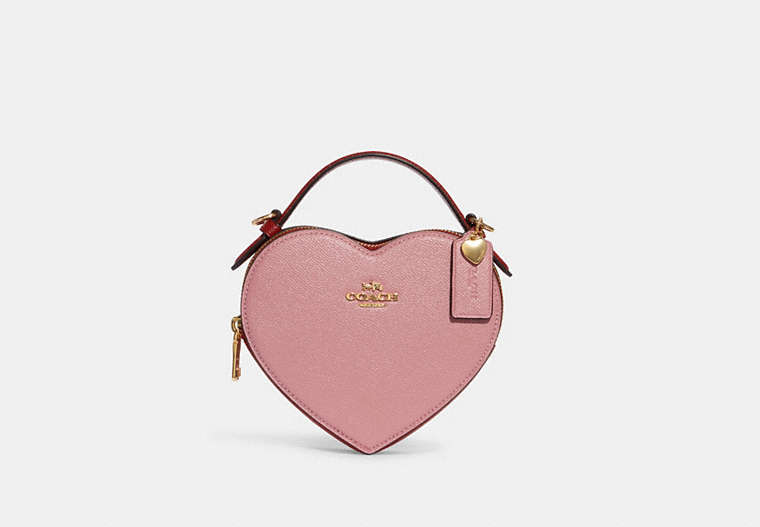 COACH®,HEART CROSSBODY IN COLORBLOCK,Leather,Small,Gold/True Pink Multi,Front View