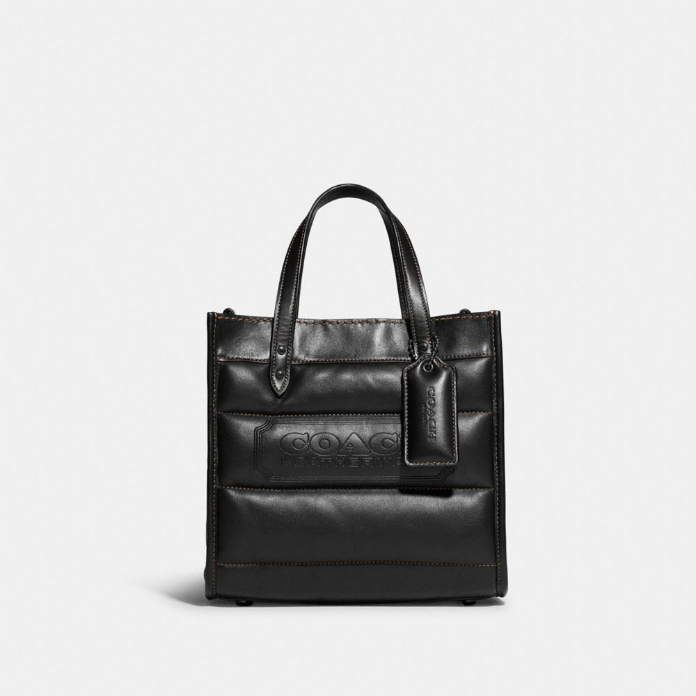 COACH®,FIELD TOTE 22 WITH QUILTING AND COACH BADGE,Smooth Leather,Medium,Pewter/Black,Front View
